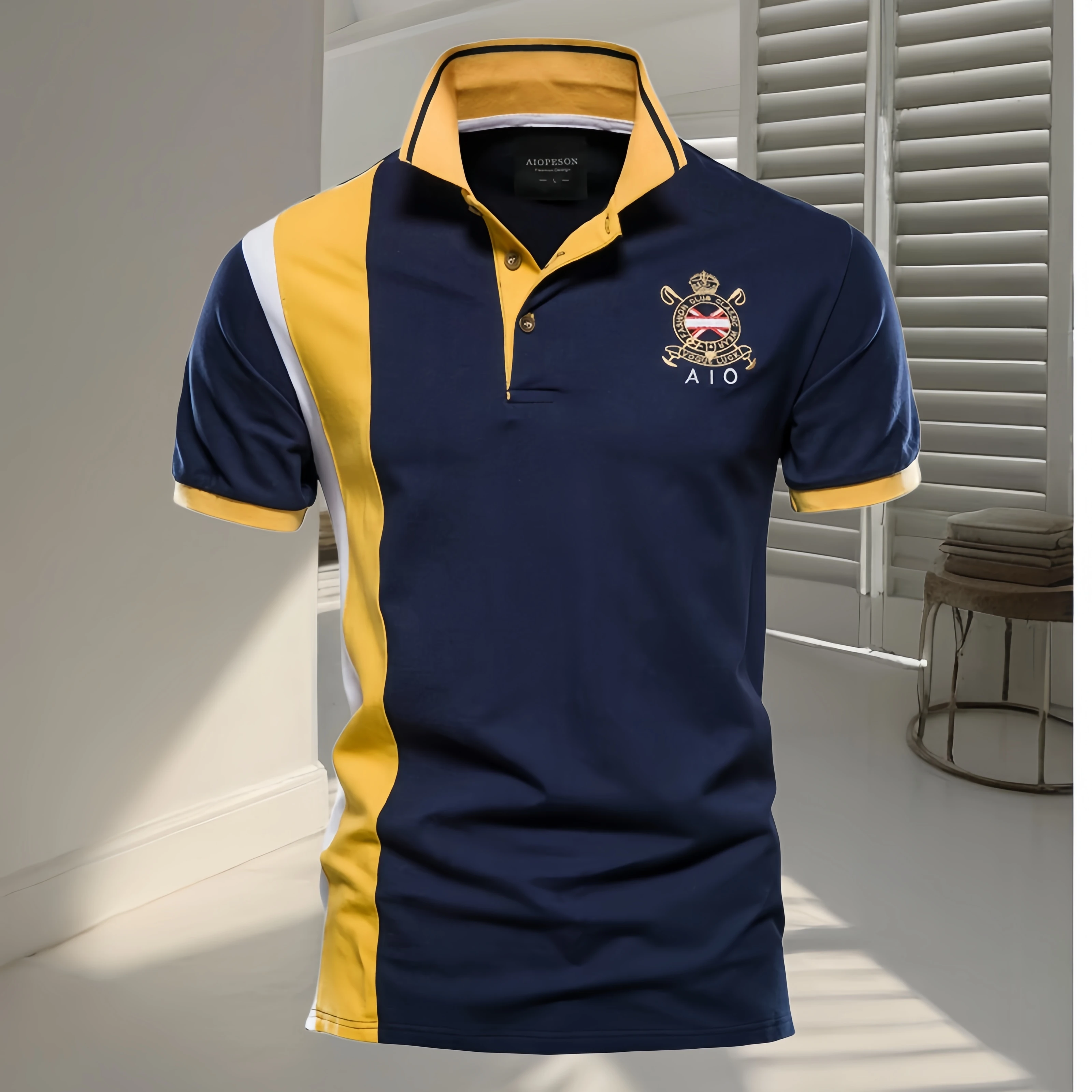 

New high-quality men's pure cotton summer multi-color embroidered polo shirt, short-sleeved slim-fit casual golf T-shirt.