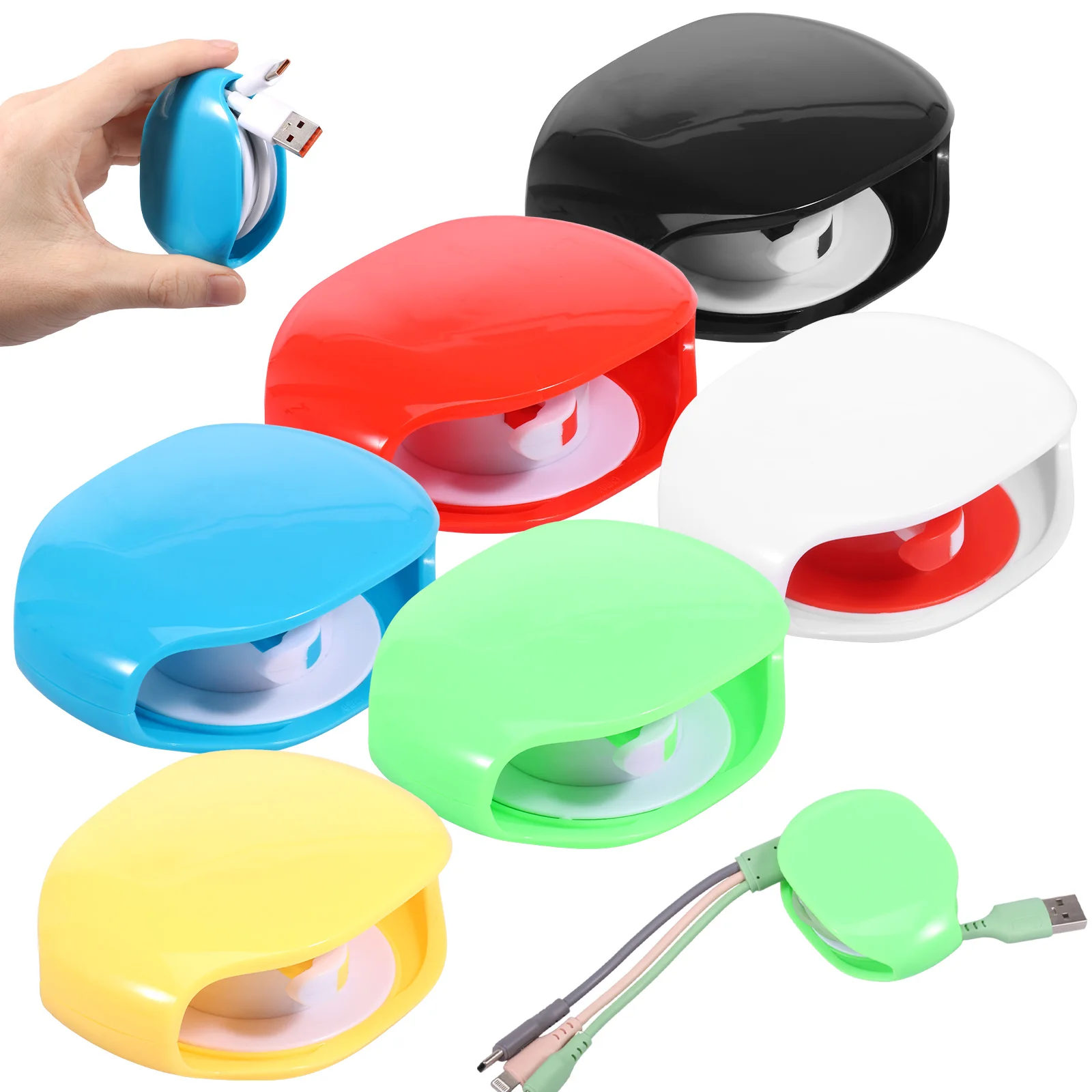 

6PCS Automatic Cord Reel Retractable Cable Reels Small Roll Winder Case for USB Cables, Headset Cable, Data Cables, No More Tang