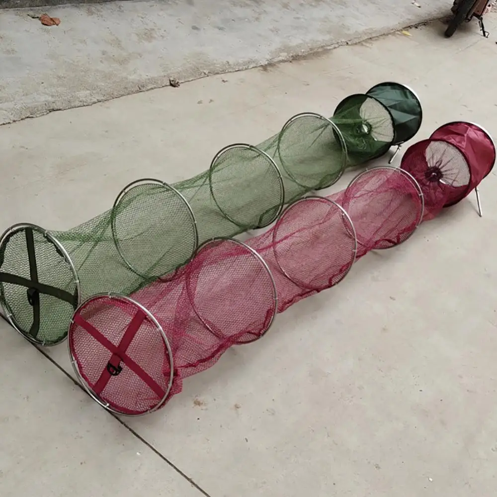 2m/2.5m Collapsible Nylon Stainless Steel Fish Catching Net Trap Fishing Cage Mesh Basket