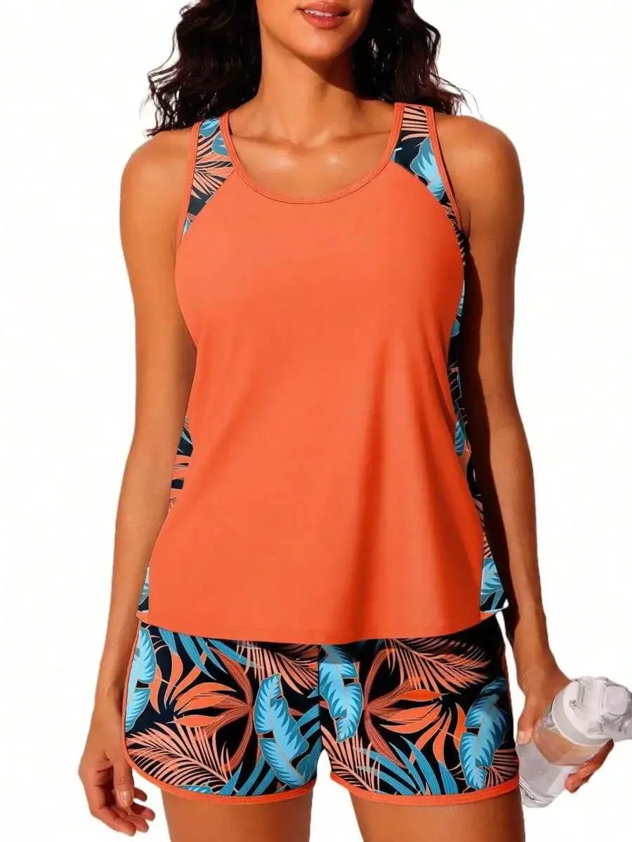 

Printed Sleeveless Tank Top And Shorts Set Women Summer Beachwear
