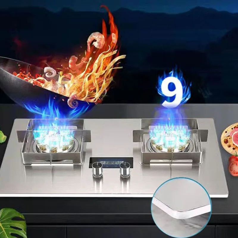 

Natural Gas Liquefied Gas Cooktop 2 Pots Gas Stove Dual Use Embedded Table Home Catering Equipment Tempered Glass Energy Saving