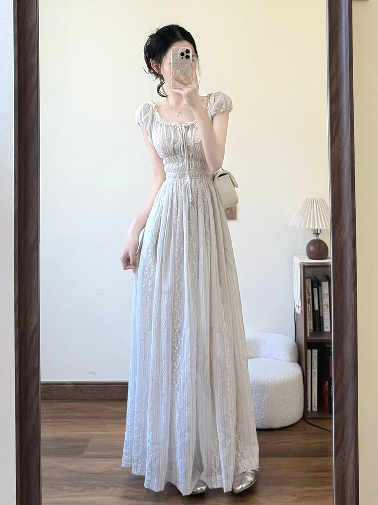 

Нежная летняя женская юбка А-силуэта с цветочным кружевом и завышенной талией из смесового хлопка, в японском стиле