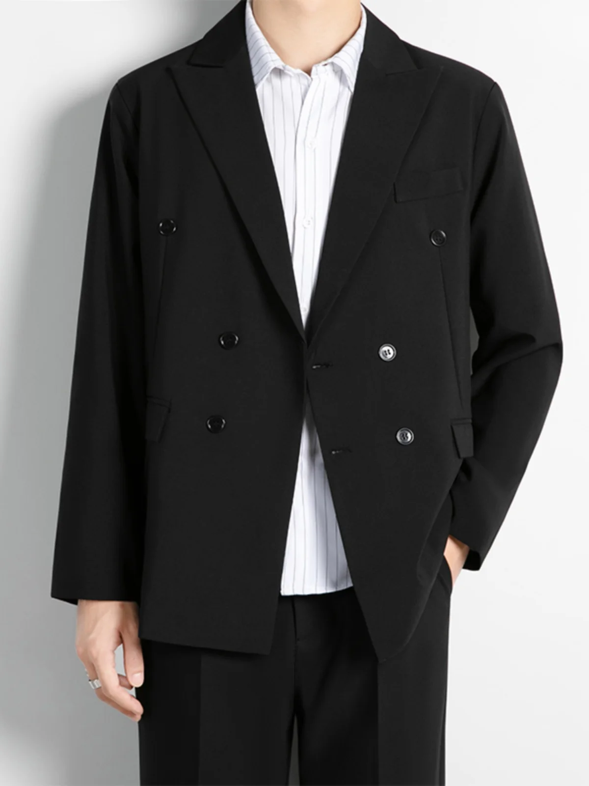 

Double-Row Button oulder Pad Men's Casual Suit Jaet Trendy Haome Loose Korean Sle Leisure Western Wear for Autumn Wi...