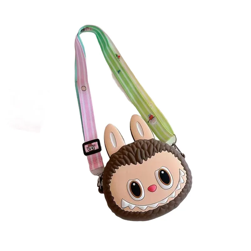 Labubu Bag Chain Bubble Mart Children\'S Bag Cartoon Cute Silicone Crossbody Bag Boys And Girls Toy Bag Pullcloth Wallet