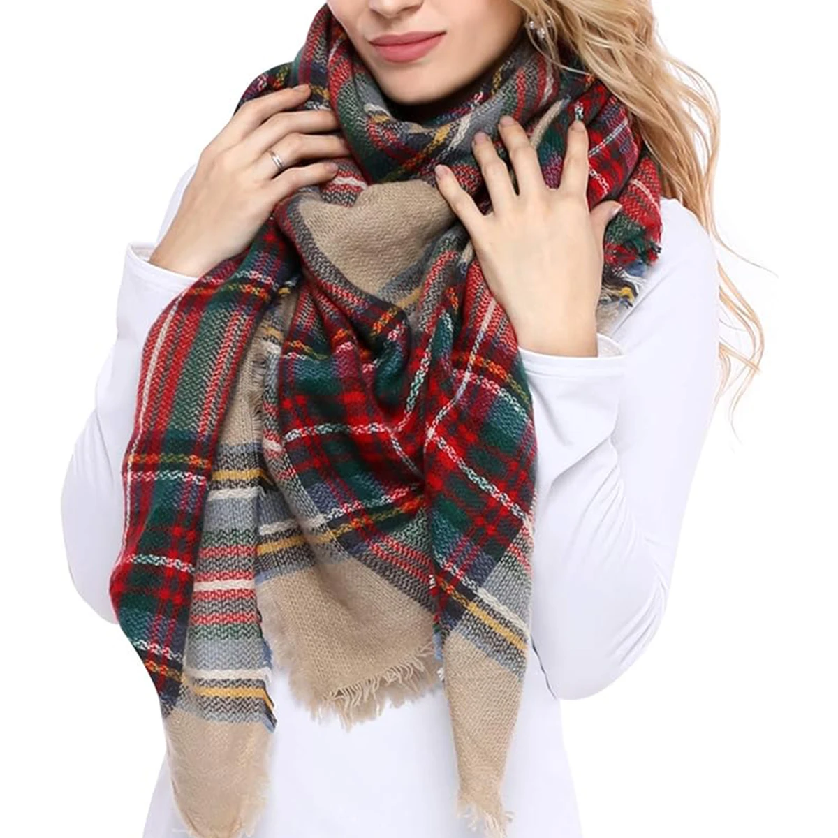 New style imitation cashmere double-sided colorful checkered square scarf, fashionable, warm, soft, bandana thick scarf shawl