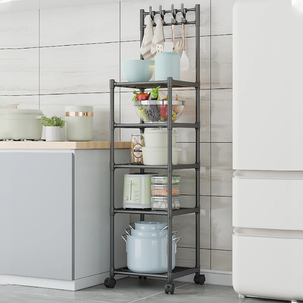 5 Tier Shelving Unit 110LBS Heavy Duty Organizer Shelf with Rolling Wheels for Laundry Bathroom Kitchen Garage Pantry