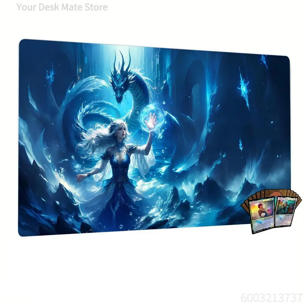 1 Stück Fantasy Eisdrache & Elfen-Magier Großes Gaming-Mauspad mit Verstärkten Kanten Rutschfeste Gummi-Schreibtischunterlage für TCG MTG Spiele