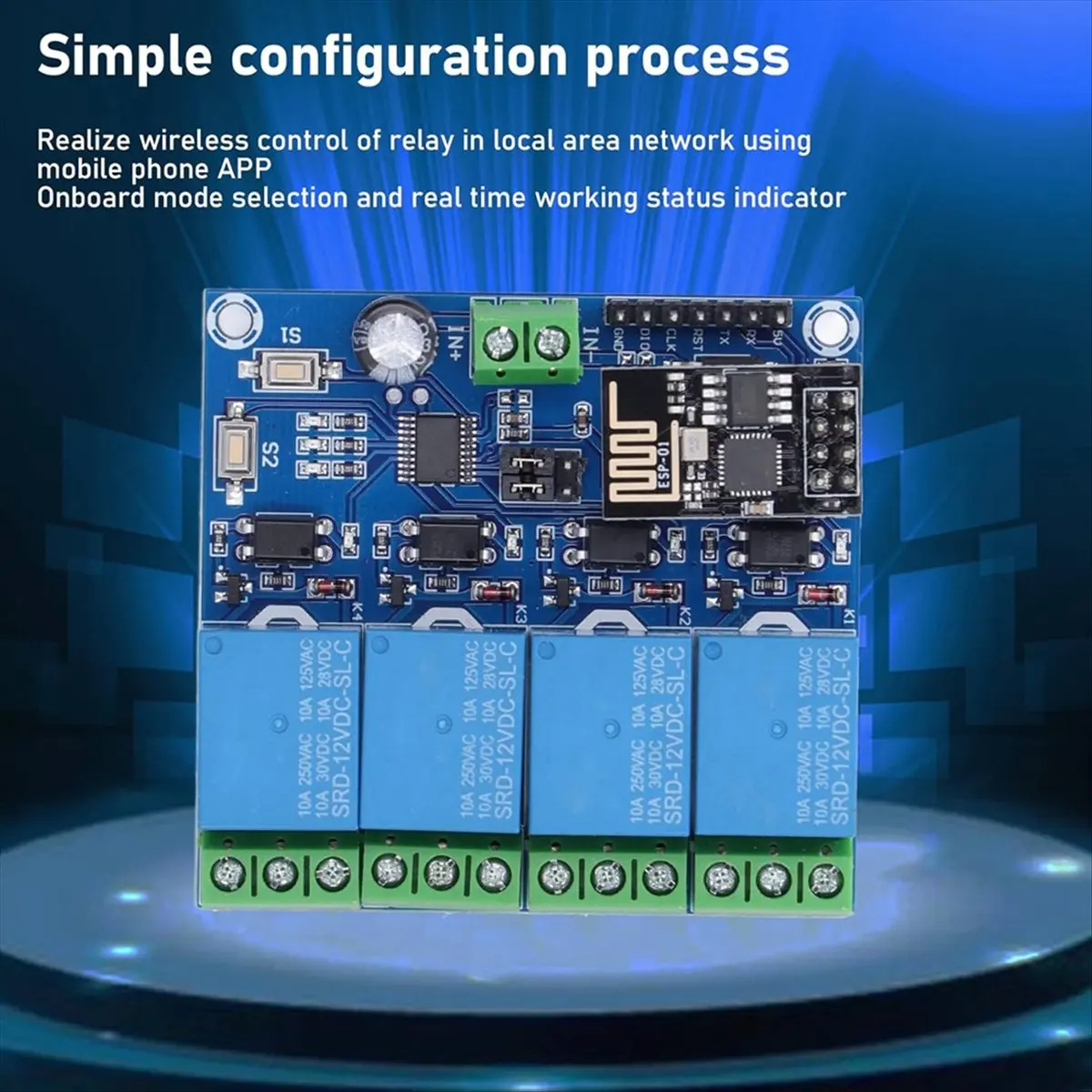 (AIMA) 4 Channel WiFi Wireless Relay Module Smart Home Phone APP Remote Switch Module ESP8266 (12V)