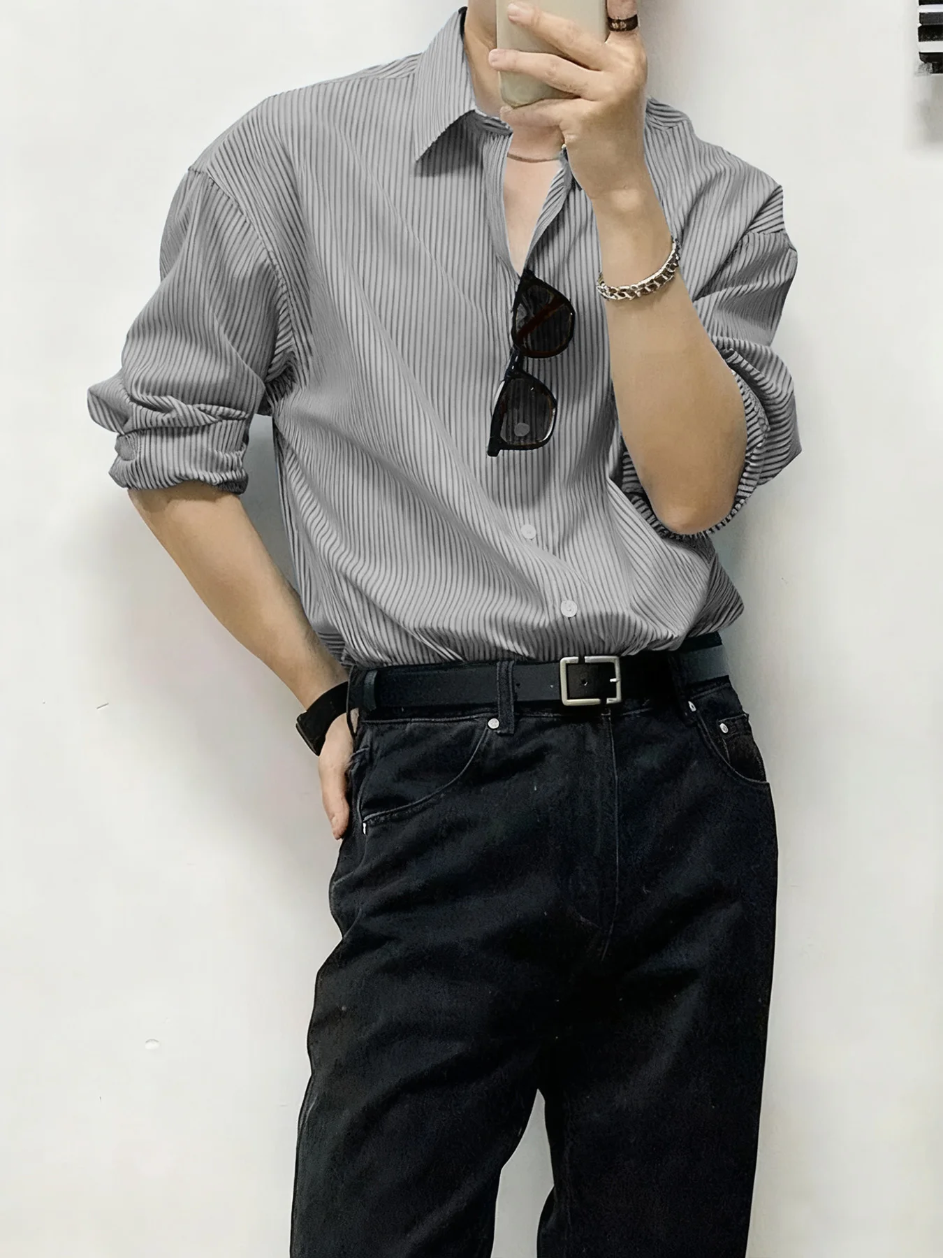 

Гонконгский стиль, новая весенне-осенняя рубашка с длинными рукавами для мужчин, повседневная универсальная рубашка в полоску в стиле ретро