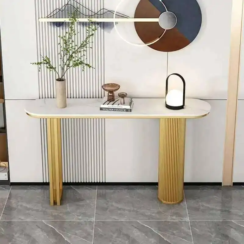 

Luxury Italian Curved Slate Console Wrought Tables Iron Entryway Table Modern Corridor Living Room Decoration Furniture