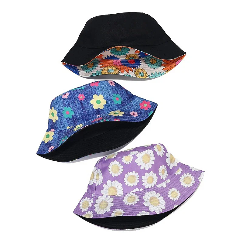 Sombrero de pescador con estampado Floral para mujer, gorro de pescador de Panamá con flores ámbar, plegable de doble cara para playa y exteriores, moda de verano