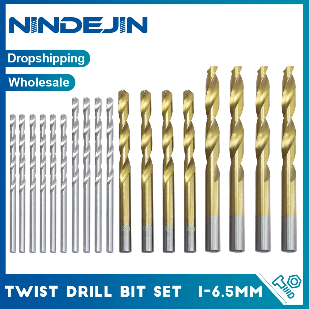 NINDEJIN 13/40/50/60pcs Twist Drill Bit Set Woodworking 1-6.5mm HSS Drill Bit for Carpentry Hand Tools