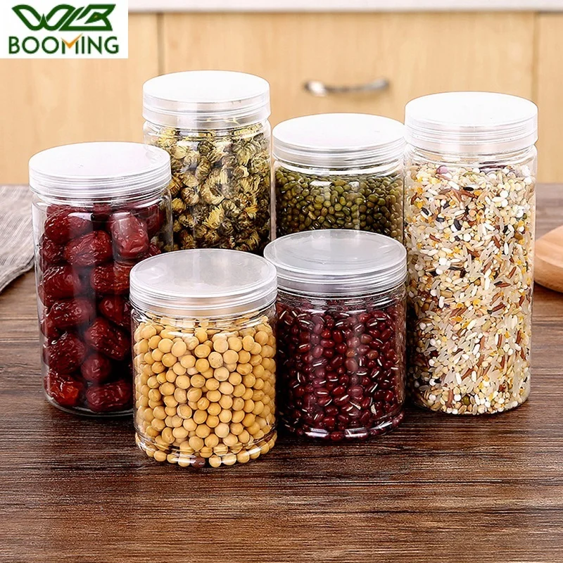 WBBOOMING Round Sealed Jar Transparent Plastic Food Jar Dried Fruit PET Flower Tea Biscuit Box Packaging Pickles Honey Bottles