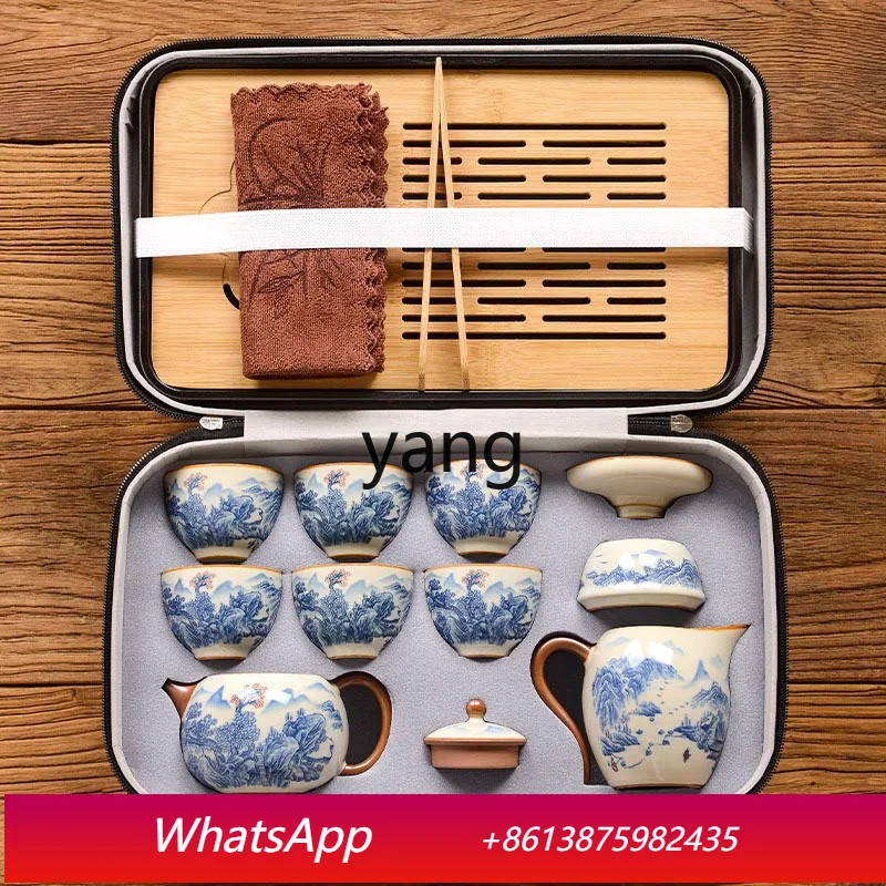 LTTM Travel Tea Set Outdoor Portable Ceramic Kung Fu Teapot Teacup Storage Bag