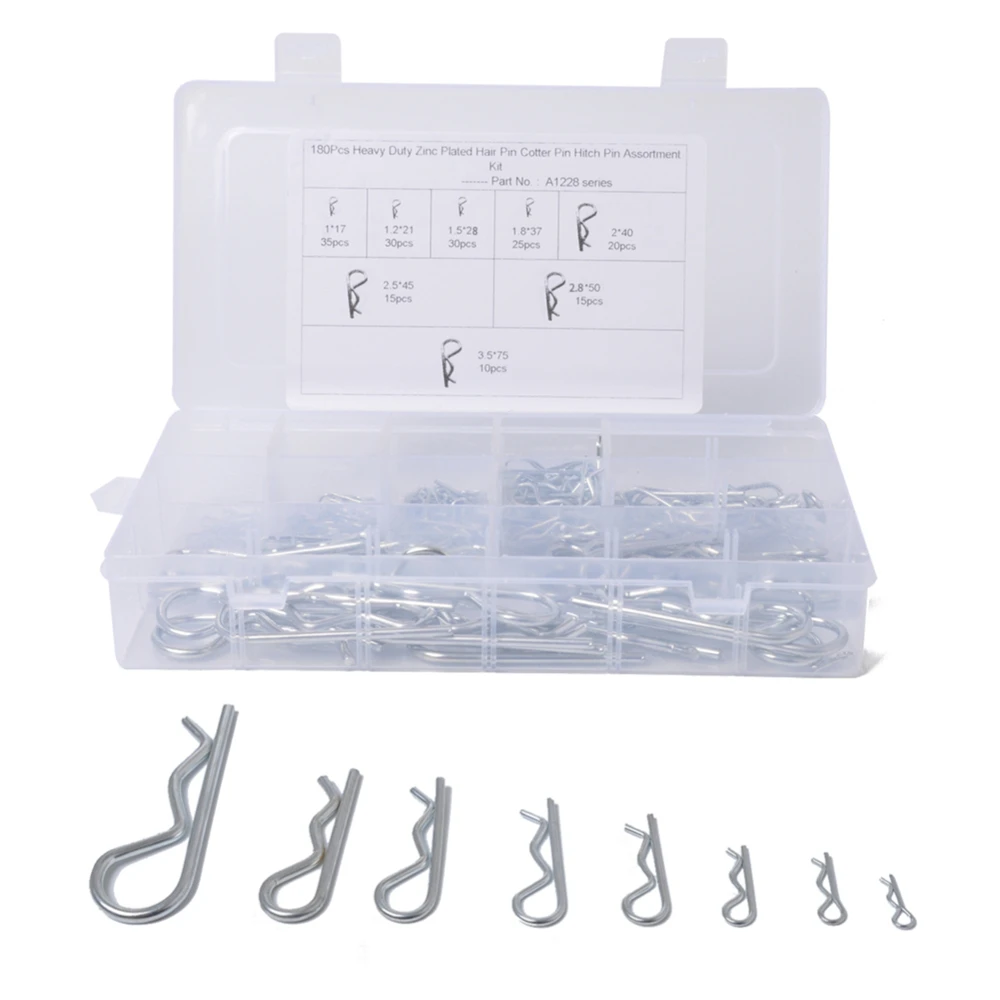 100Pcs R Cotter Pins Tractor Pin Clips With Plastic Box Assortment Kit Hitch Hair Tractor steel Clip Cotter Grab Kit