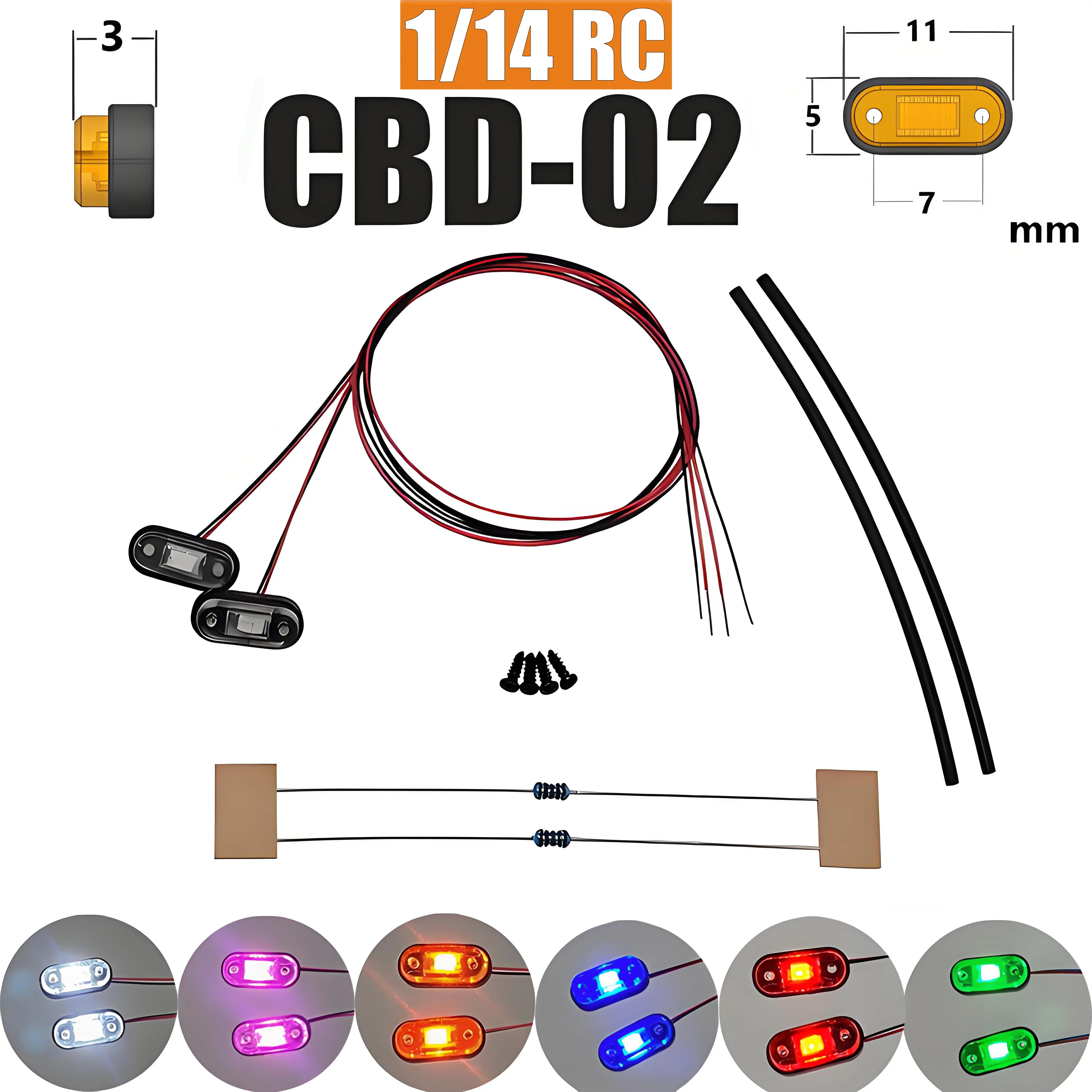 2 Stück LED 3V Positionsleuchten Seitenlichter 1/14 RC-Truck für SCANIA Tamiya 770S R620 für VOLVO ACTROS AROCS Modellauto DIY-Teile