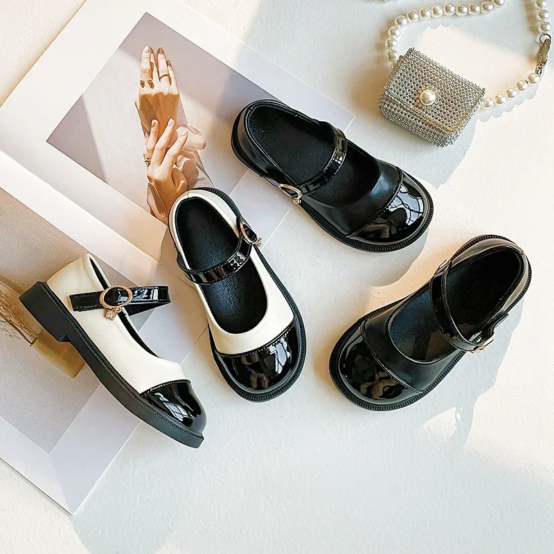 Children Leather Shoes Fashion Patent Leather Girl\'s Flat Shoes Black White Vintage School 23-36 Toddler Kids Princess Shoes