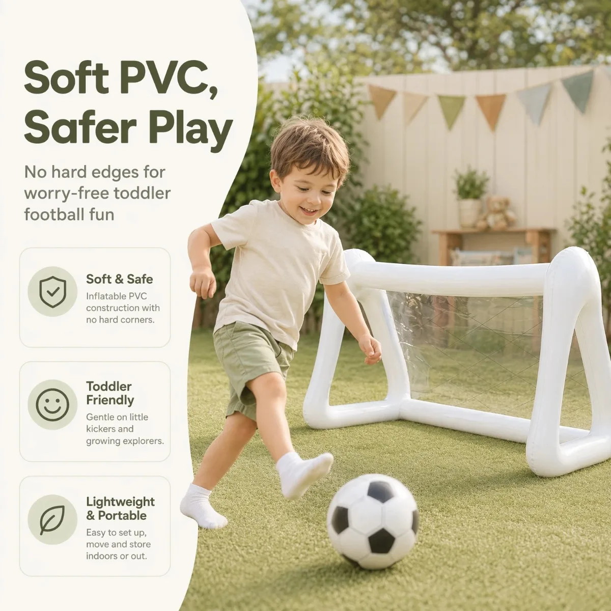 Inflatable Soccer Goal Set for Kids Portable Football Gate with Net for Backyard Beach Family Outdoor Interactive Toy Easy Setup