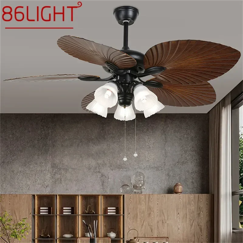 

86LIGHT European Luxury LED Fan Light American Retro Living Room Restaurant Bedroom Ceiling Fan Light Remote Electric Fan Light