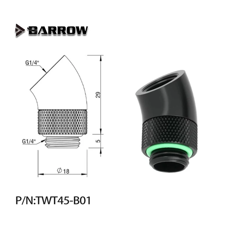 

BARROW G1/4 thread 45 degree Rotary Fitting Adapter Rotating 45 degrees Gold Black Silver water cooler Adaptors TWT45-B01