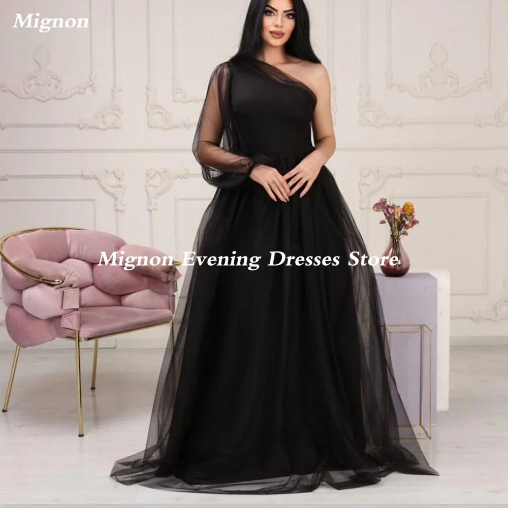 

Mignon Tulle A-line One-shoulder Ruffle Formal Prom Gown Floor Length luxury Evening Formal Elegant Party Dress for Women 2023