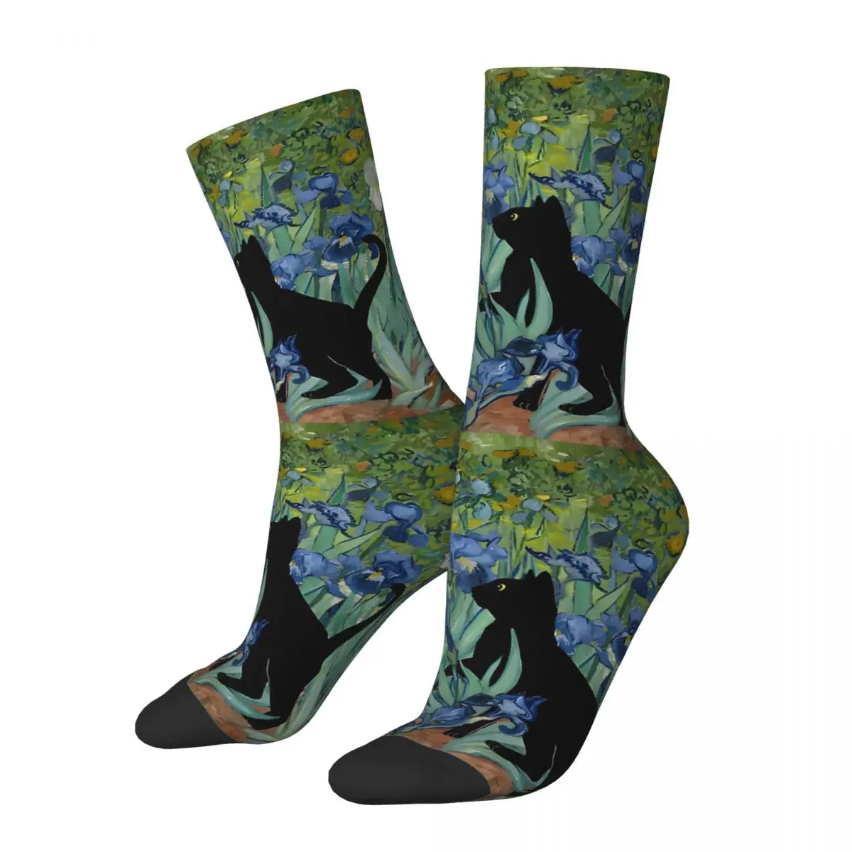 Vincent Van Gogh's Irises Cat Black Cat Unisex Winter Socks Hip Hop Happy Socks street style Crazy Sock