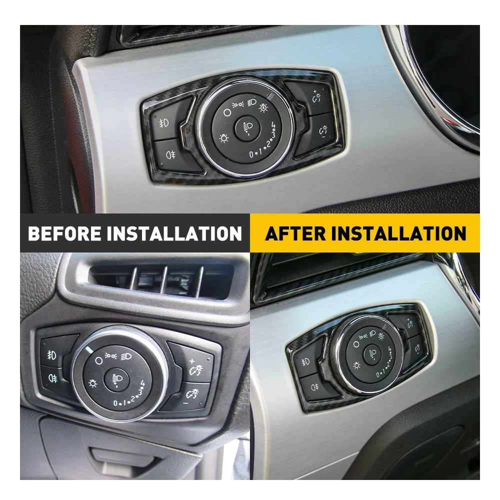 Headlight Switch Frame Cover Trim Decorative Sticker for Ford Mustang 2015 2016 2017 2018 2019 2020 Car Accessories Carbon Fiber