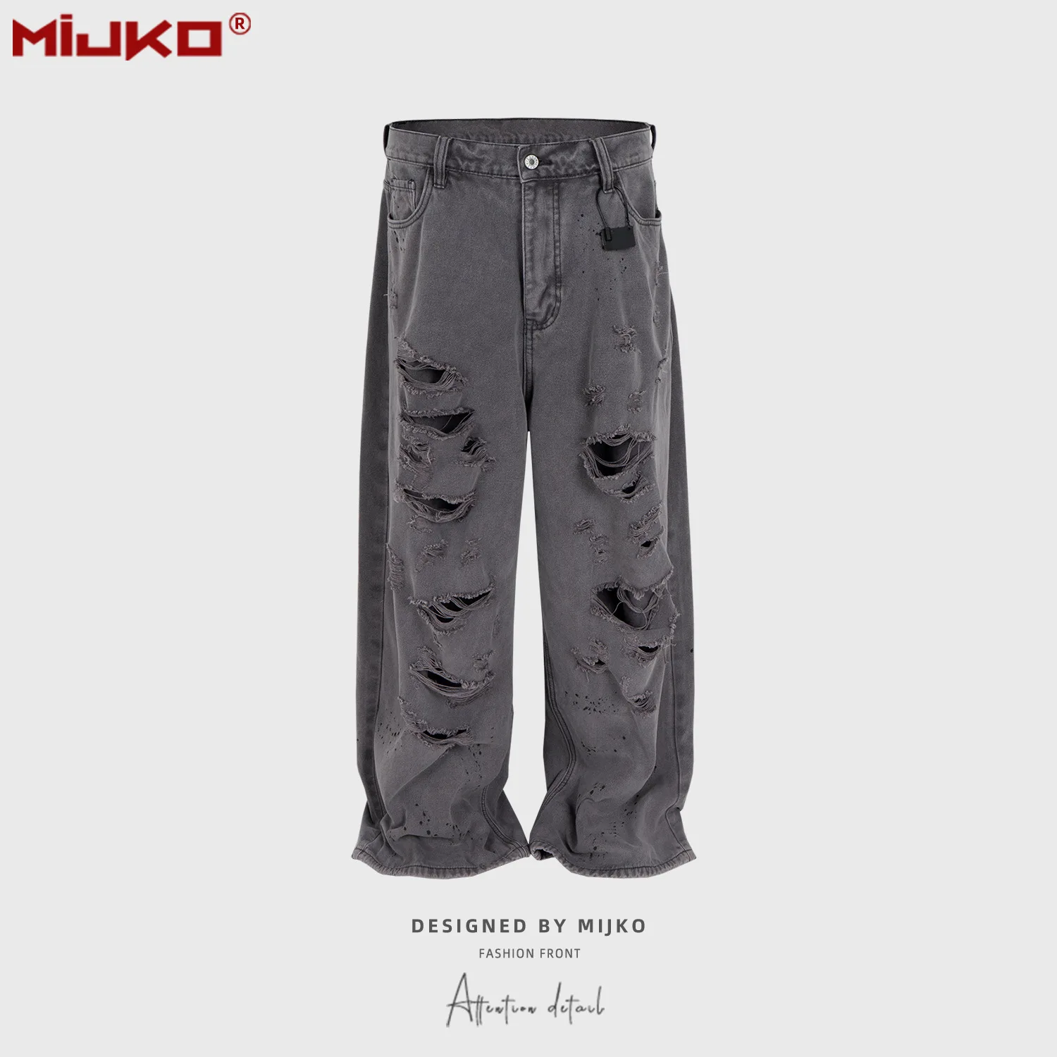 

MIJKO Washed Baggy Jeans for Men Streetwear Hip Hop Large Destroyed Jeans Straight Denim Pants