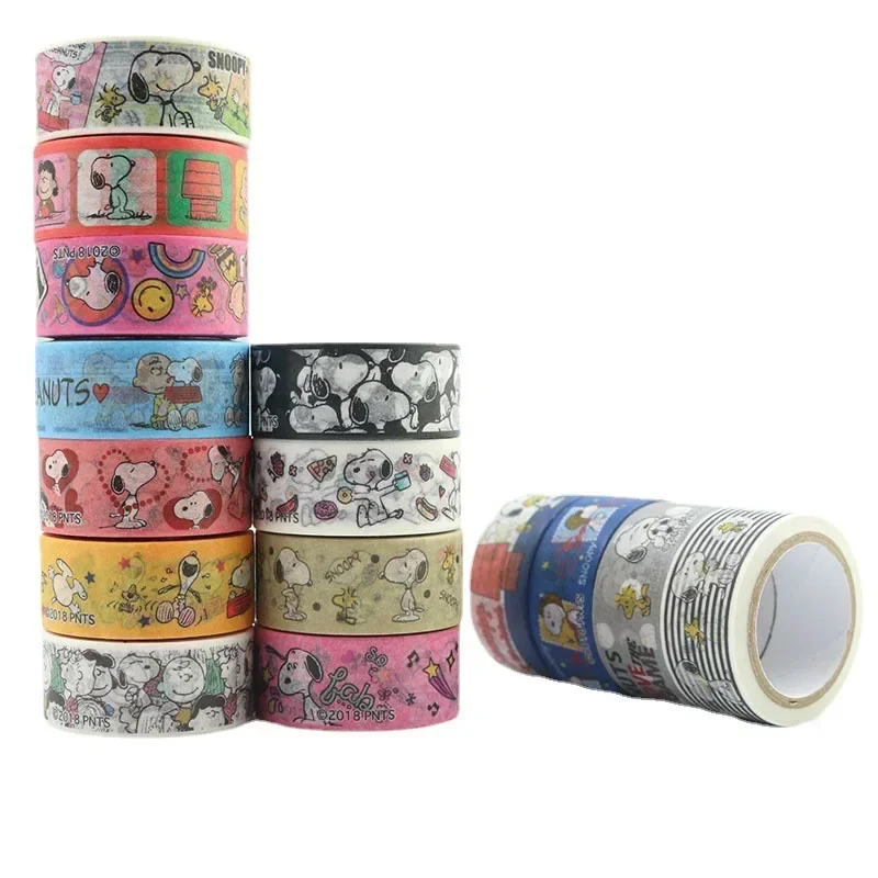 Washi fita com Snoopy dos desenhos animados, fechamento DIY, bonito e decorativo, aleatório não repetindo, 5m