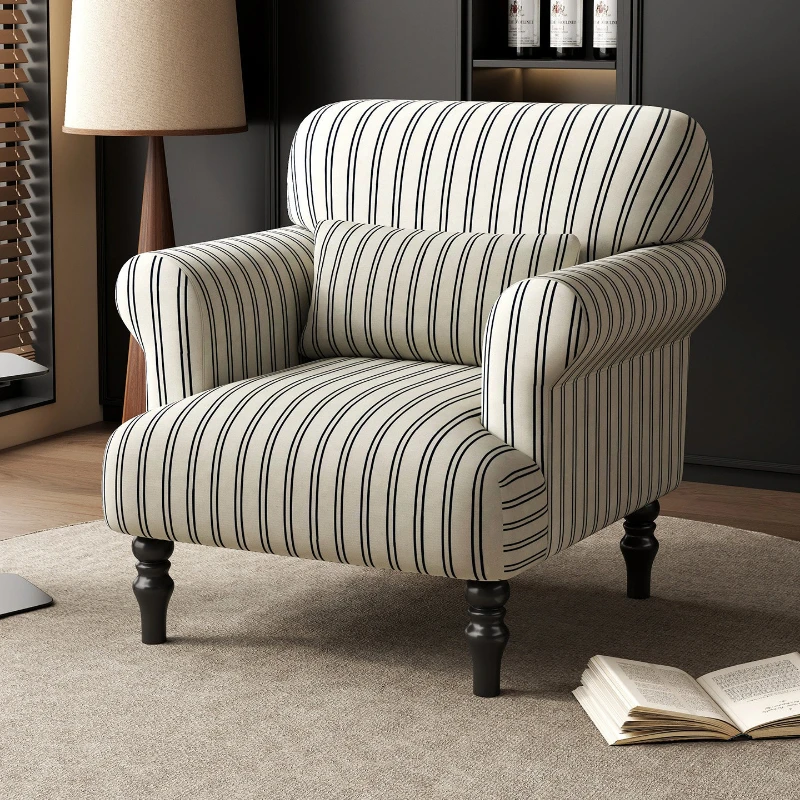 

Comfortable striped armchair vintage style hotel single sofa chair living room leisure krzesło tapicerowane interior furniture