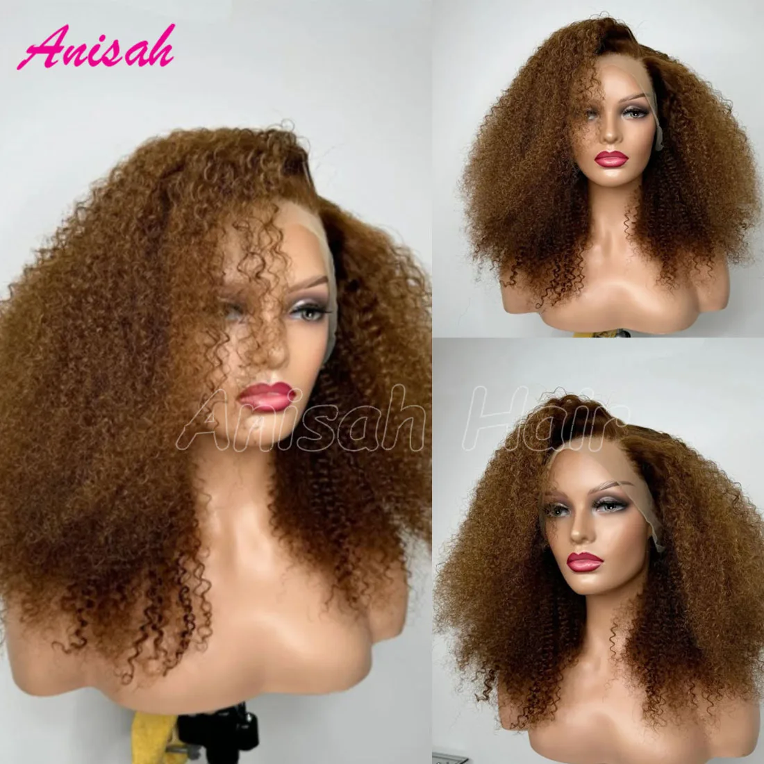 Chocolate Brown 13x4 Transparent Lace Frontal Wig 180% Density Afro Kinky Curly Lace Front Human Hair Wigs for Black Women