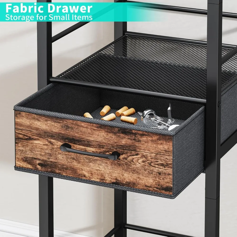 4-Tier Stepped Wine Rack Cabinet with Fabric Drawer - Freestanding Bar Stand for Home Storage