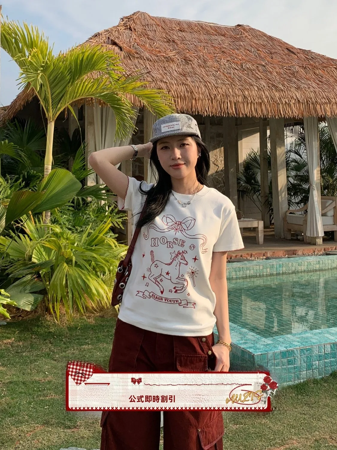 

Оригинальная футболка Muziyang с вышивкой, женская летняя новинка, с круглым вырезом, дизайнерская, слегка прямого кроя, топ