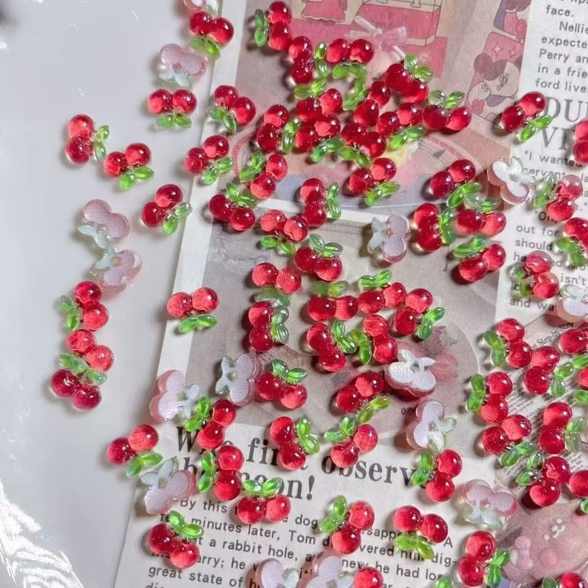 100 قطعة مقلد سوبر ميني الكرز مانيكير اكسسوارات مجوهرات الفاكهة ثلاثي الأبعاد لتقوم بها بنفسك كريم الغراء المواد الديكور هدية