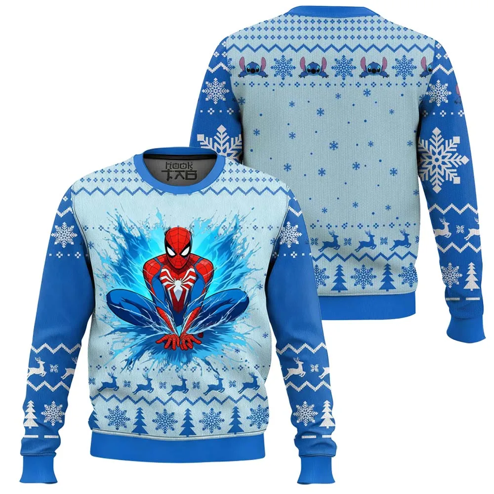 

Spider Man Marvel Superhero Christmas Ugly Sweater Stitch Trendy Cartoon Men S And Women S Autumn And Winter Round Neck Hoodie