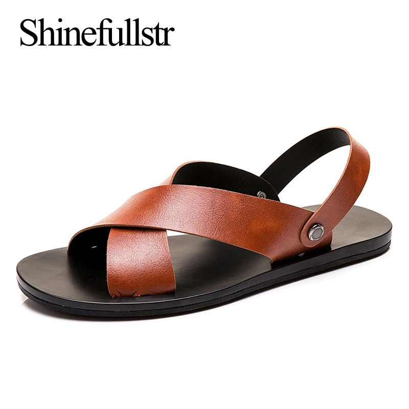 Sandalias de cuero Retro para hombre, chanclas planas informales, envío directo, Verano