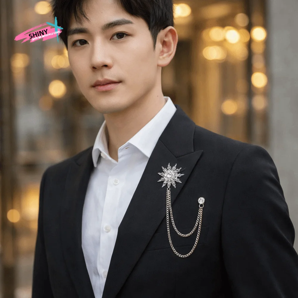 Delicate Rhinestone Star Tassel Brooch Tassel Chain Alloy Suit Collar Pin Clothing Accessory Korean Style Men Brooch Male Charm