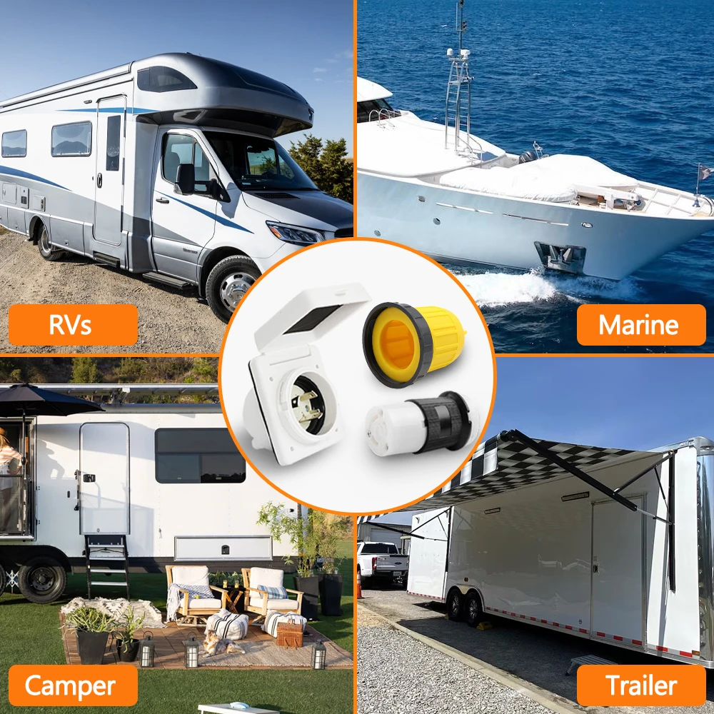 

RV 30 AMP Вход питания 125 В Вилка питания NEMA L5-30P L5-30R Женский поворотный разъем с водонепроницаемой крышкой Комплект загрузки