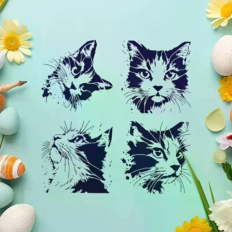 4Pcs/set Cat Painting Stencils, Reusable Hollow DIY Molds With Cute Kitten Pattern, Suitable For Wooden Signs, Walls, Journals