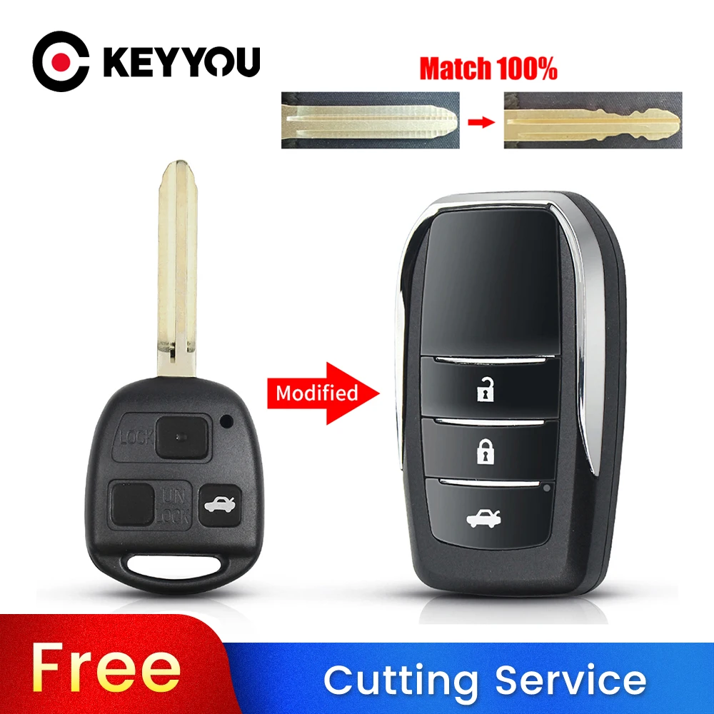 

KEYYOU с режущей сервиной, модифицированный раскладной автомобильный ключ, брелок TOY43 с лезвием для Toyota Land Cruiser Camry Corolla RAV4 PRADO YARIS