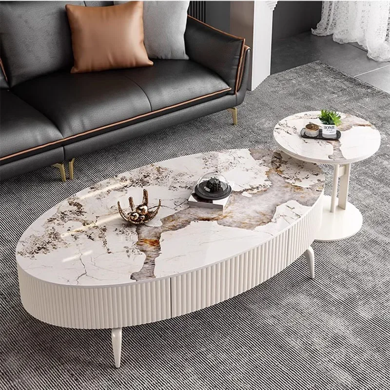 Minimalist Oval Luxury Coffee Table Nordic Storage Clear Small Mobile Coffee Table White Design Mesas De Centro Para Sala Home