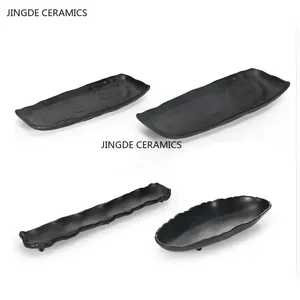 أدوات المائدة الميلامين غير القابلة للكسر ، طبق سوشي شواء أسود ، طبق عشاء بلاستيكي ياباني على شكل شريط ، إكسسوارات المطبخ أفضل 8 أطباق ميلامين مبيعا - رقم 8