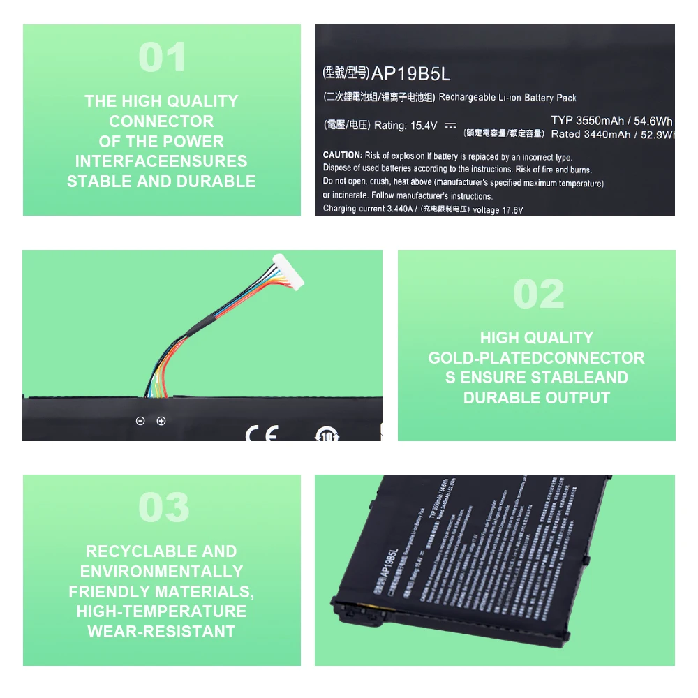 15,4 V 3550mAh AP19B5L batería del ordenador portátil para Acer Aspire A515-44-R5XW A515-43 Sf314-42 SP314-21N-R5FR A515-44-R5XW Vero AV15-51