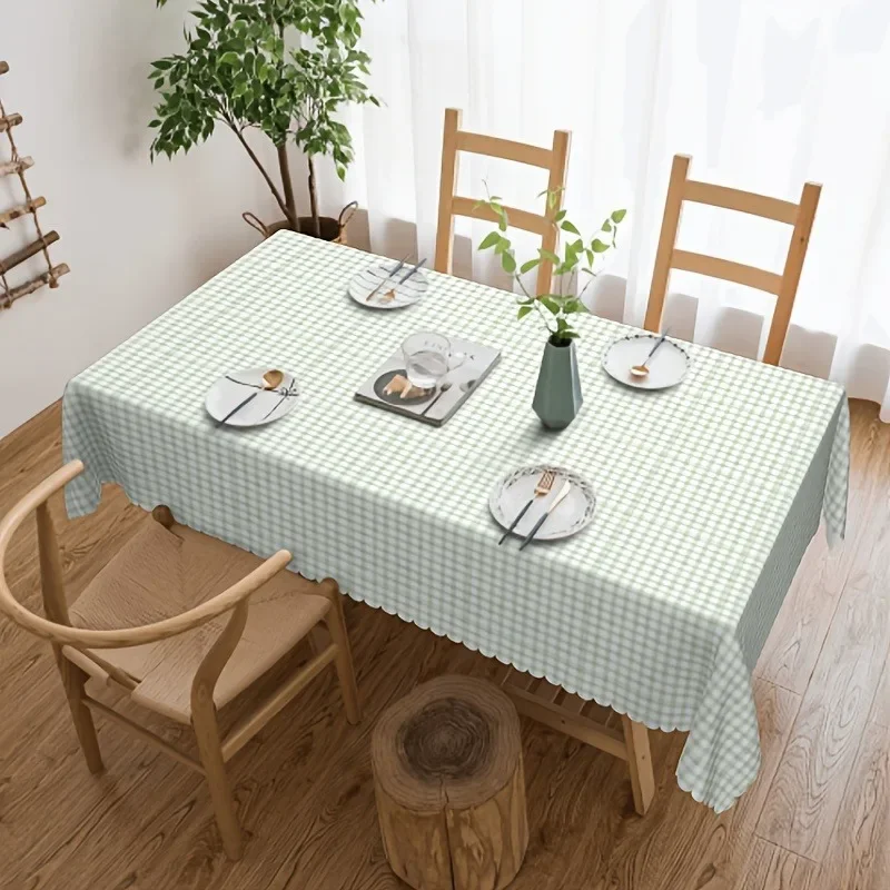 1pc Green Simple Checkered Printed Tablecloth, Rectangular Shape, Suitable for Home Decoration