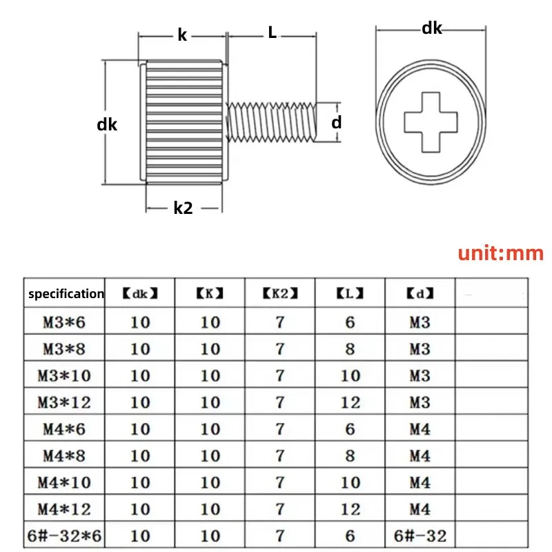 10Pcs M3 M4 6#32 Thumb Screw Plastic Hand Screw Black White Plastic Head Cross Groove Bolt Computer Case Screw Case Cooling Fan