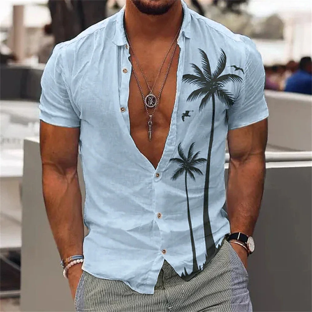 Men\'s Shirt Coconut Tree Beach Vacation Party Summer Shirt Men\'s Hawaiian Shirts Casual Fashion Street Short Sleeves Tops