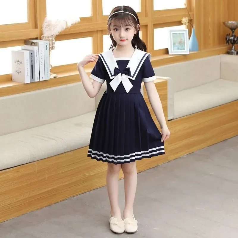 2023 summer Kids A-LINE Dresses Child Clothes Teens School sailor JK striped Uniform Girls Daily Wear pleated skirt 6 9 12 yaer