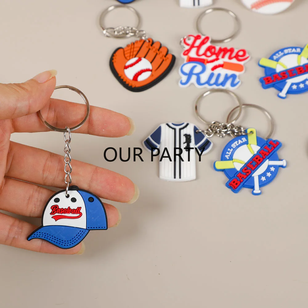 12Pcs Sports Baseball Game Theme PVC Keychains Backpack Pendant Toys for Birthday Party Favors Baby Shower Wedding Guest Gift