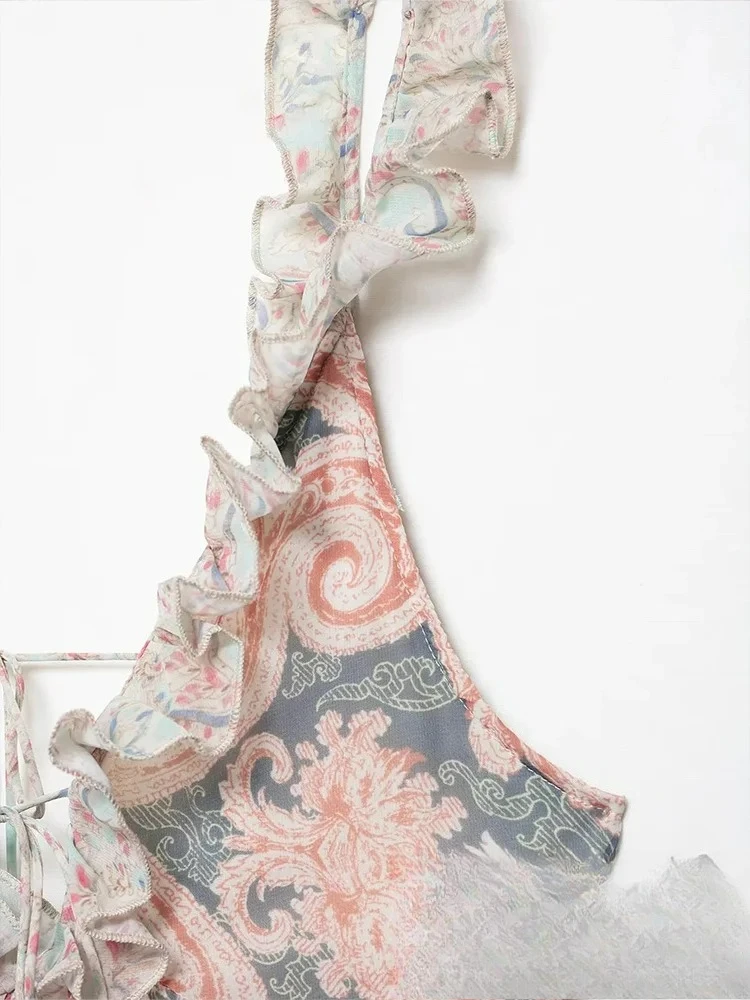 KONDALA Sexy Chic Women Dress Print Cami Sleeveless Backless Long Straight Vestidos New Fashion 2025 Summer Ruffles Female Dress