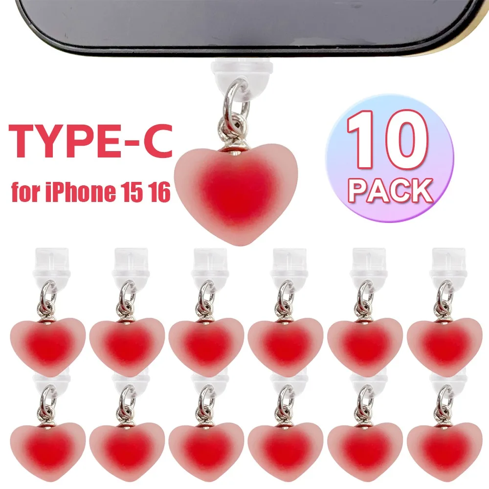 10/5/1PCS Heart Shaped Phone Dust Plug Cute USB C Gradient Color Pendant For iPhone 15 16 Pro Type-C Universal Phone Accessories